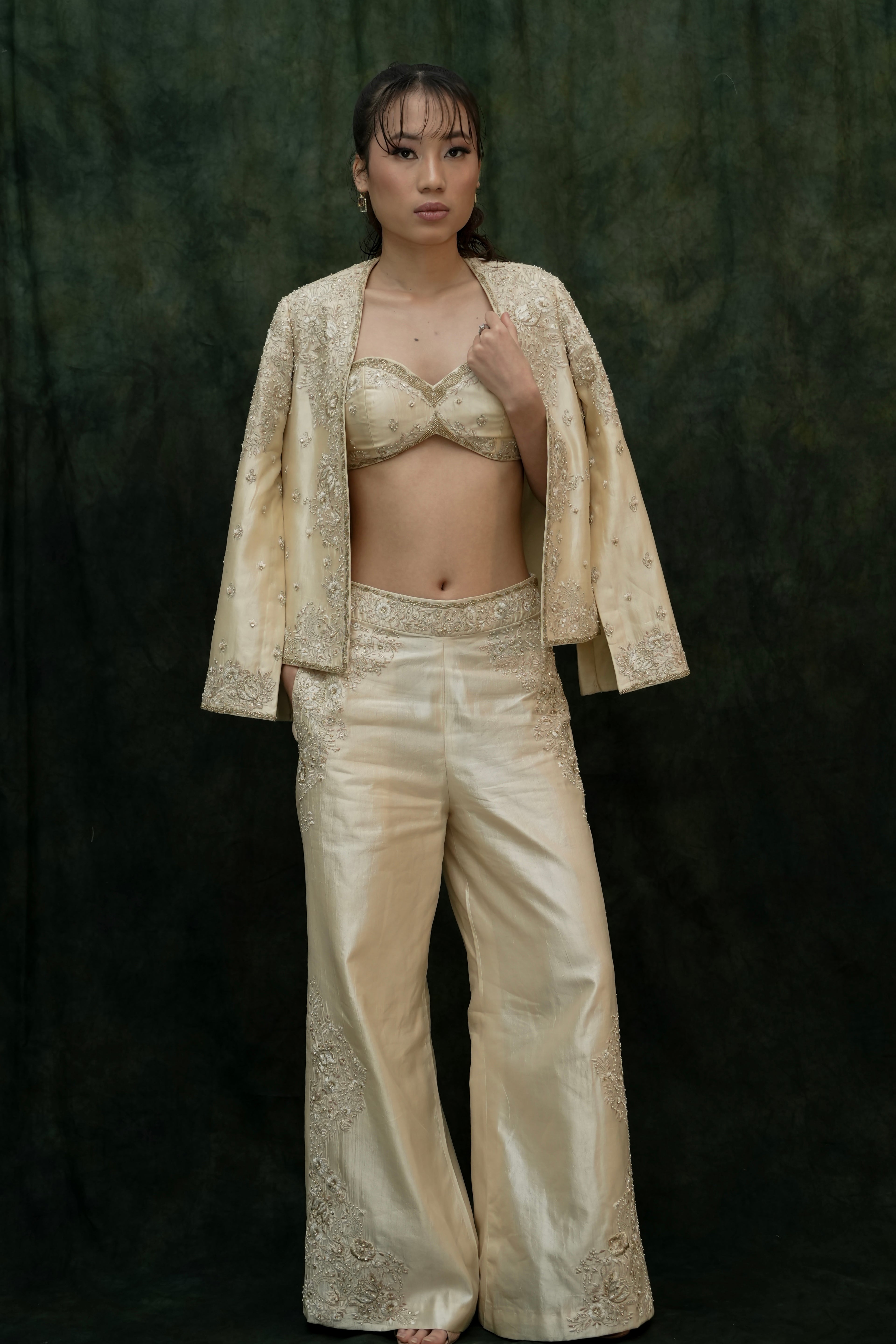 Meerab Starlight Dupion Silk Jacket Ensemble