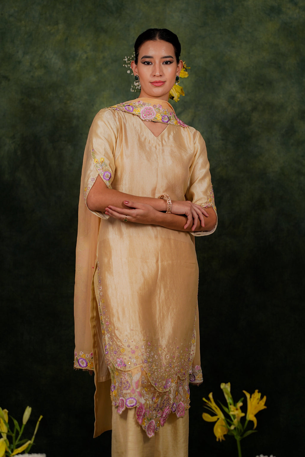 Zahraé Mellow Gold Dupion Silk Kurta Set