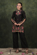 De Lara Black Chanderi Kurta With Silk Pant