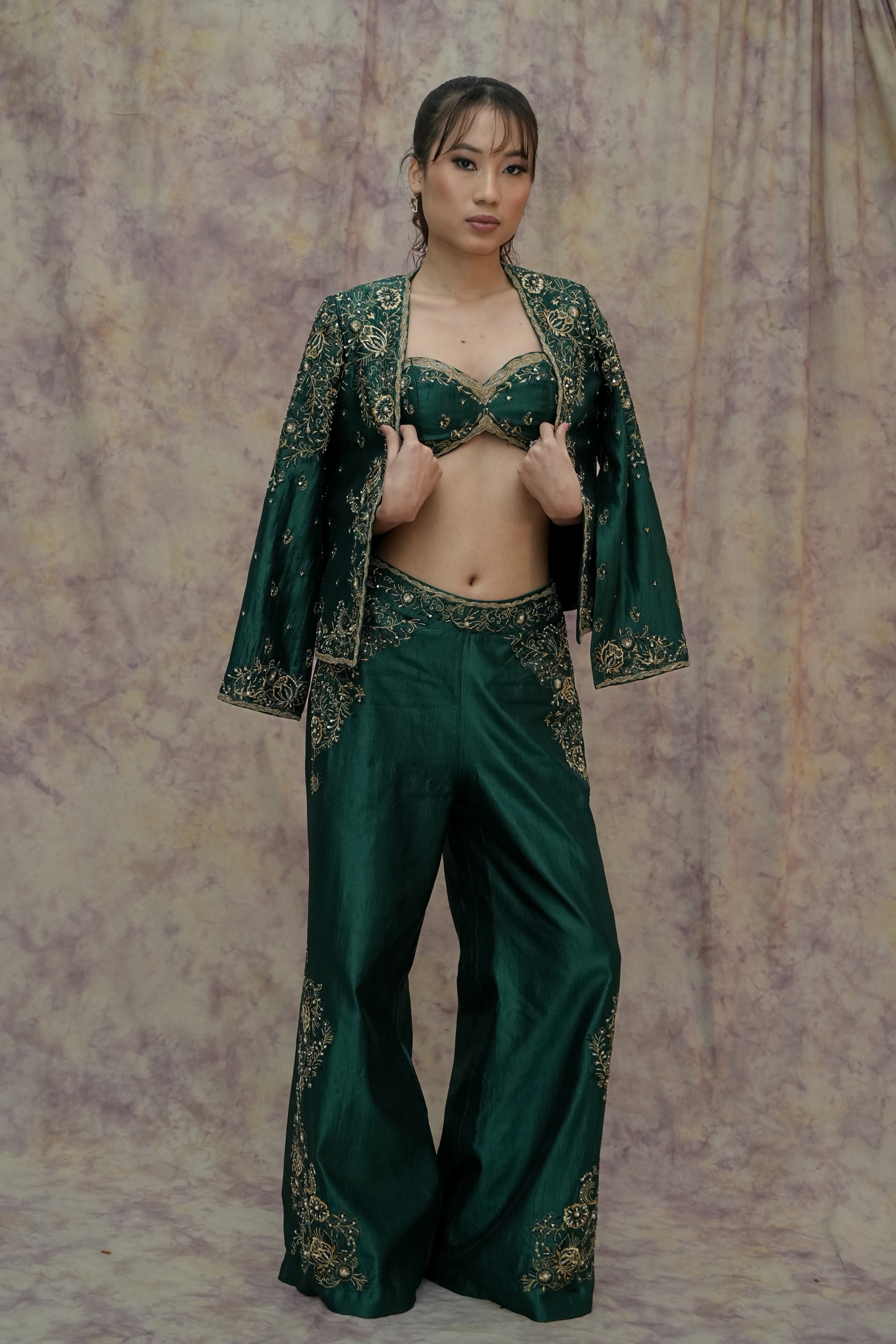 Meerab Evergreen Dupion Silk Jacket Ensemble