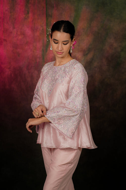 Mehr Rose Pink Dupion Silk Co-ord Set by Nuce Loom