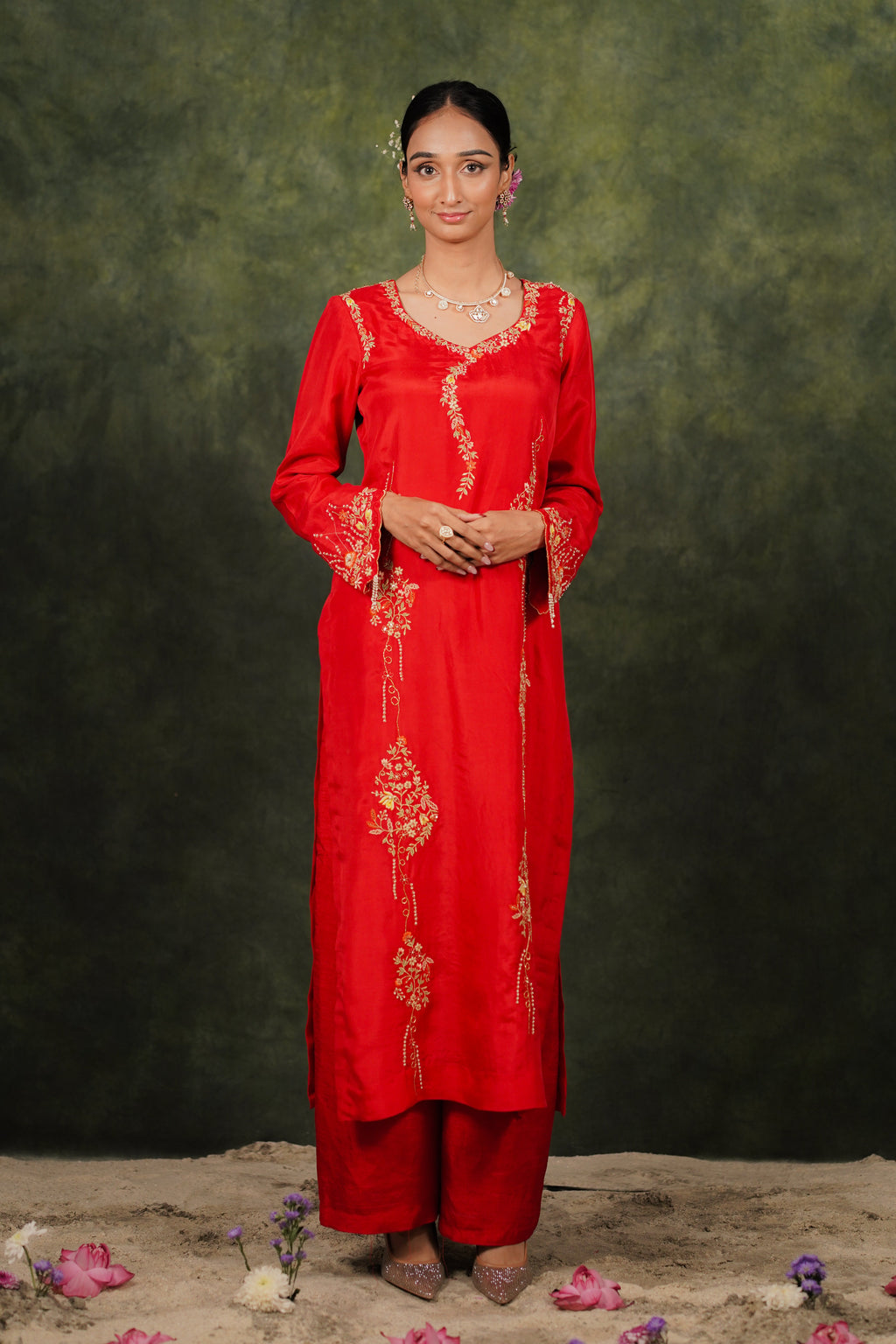 Seher Ruby Red Habutai Silk Kurta Set