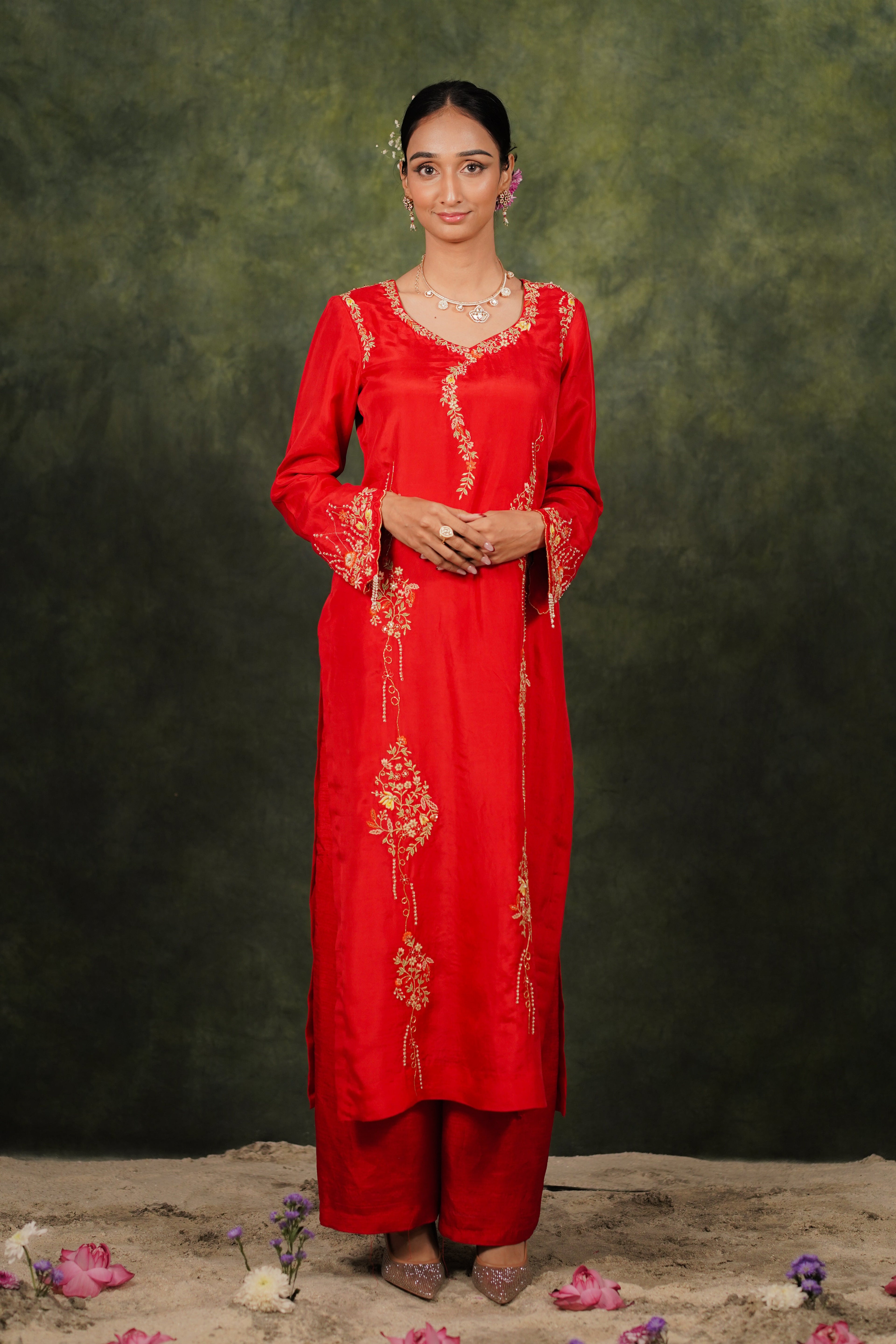 Seher Ruby Red Habutai Silk Kurta Set