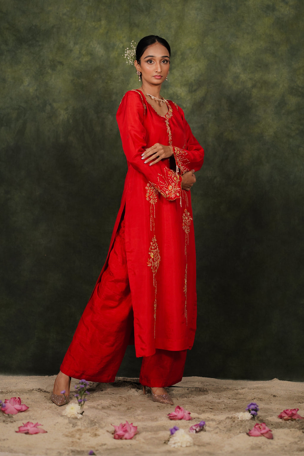 Seher Ruby Red Habutai Silk Kurta Set