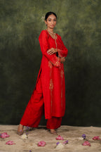 Seher Ruby Red Habutai Silk Kurta Set