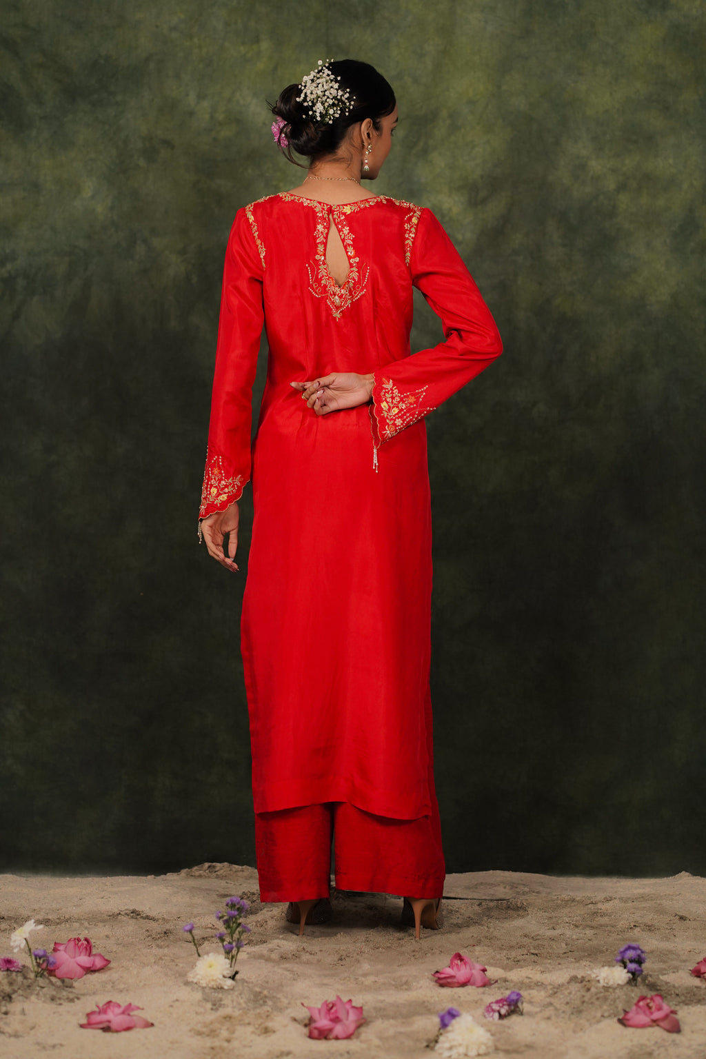 Seher Ruby Red Habutai Silk Kurta Set