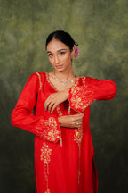 Seher Ruby Red Habutai Silk Kurta Set