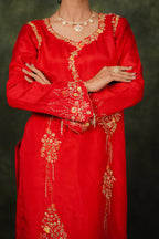 Seher Ruby Red Habutai Silk Kurta Set