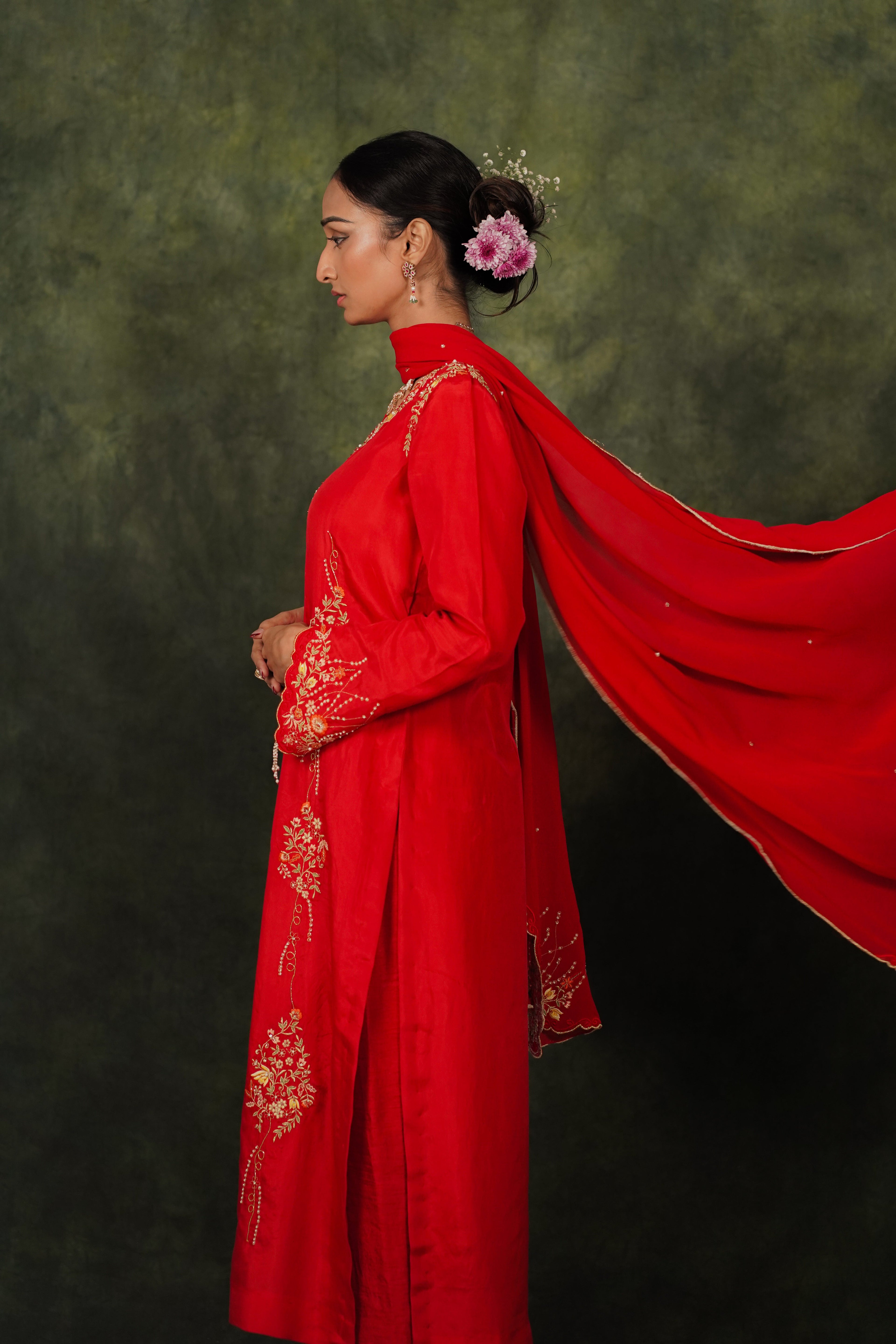 Seher Ruby Red Habutai Silk Kurta Set