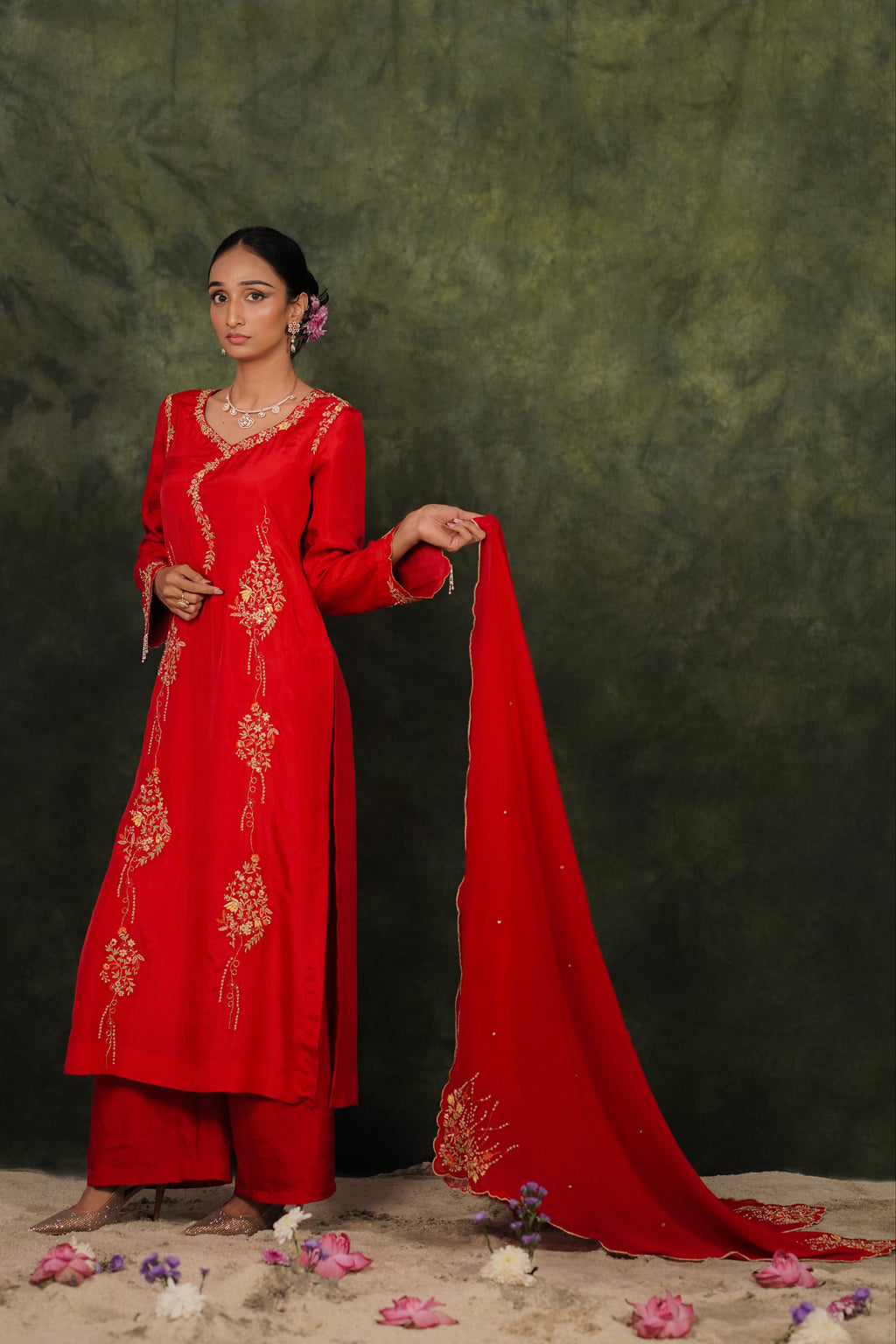 Seher Ruby Red Habutai Silk Kurta Set