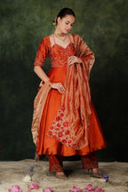 Falak Anarkali Chilli Oil Dupion Silk Set