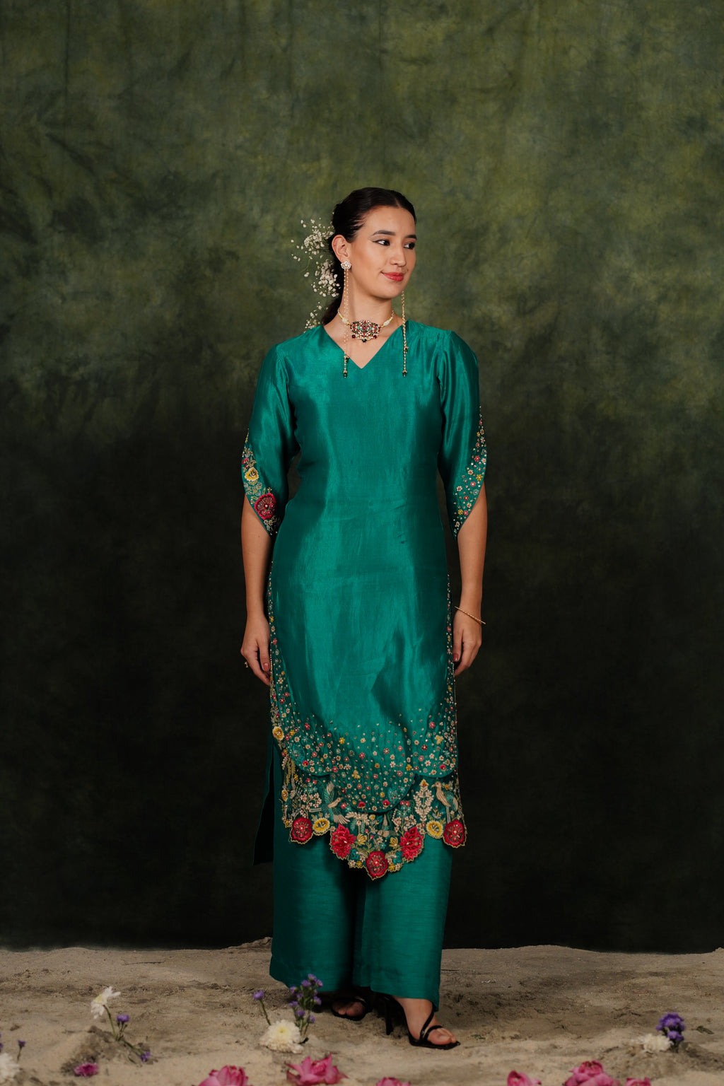 Zahraé Viridian Dupion Silk Kurta Set