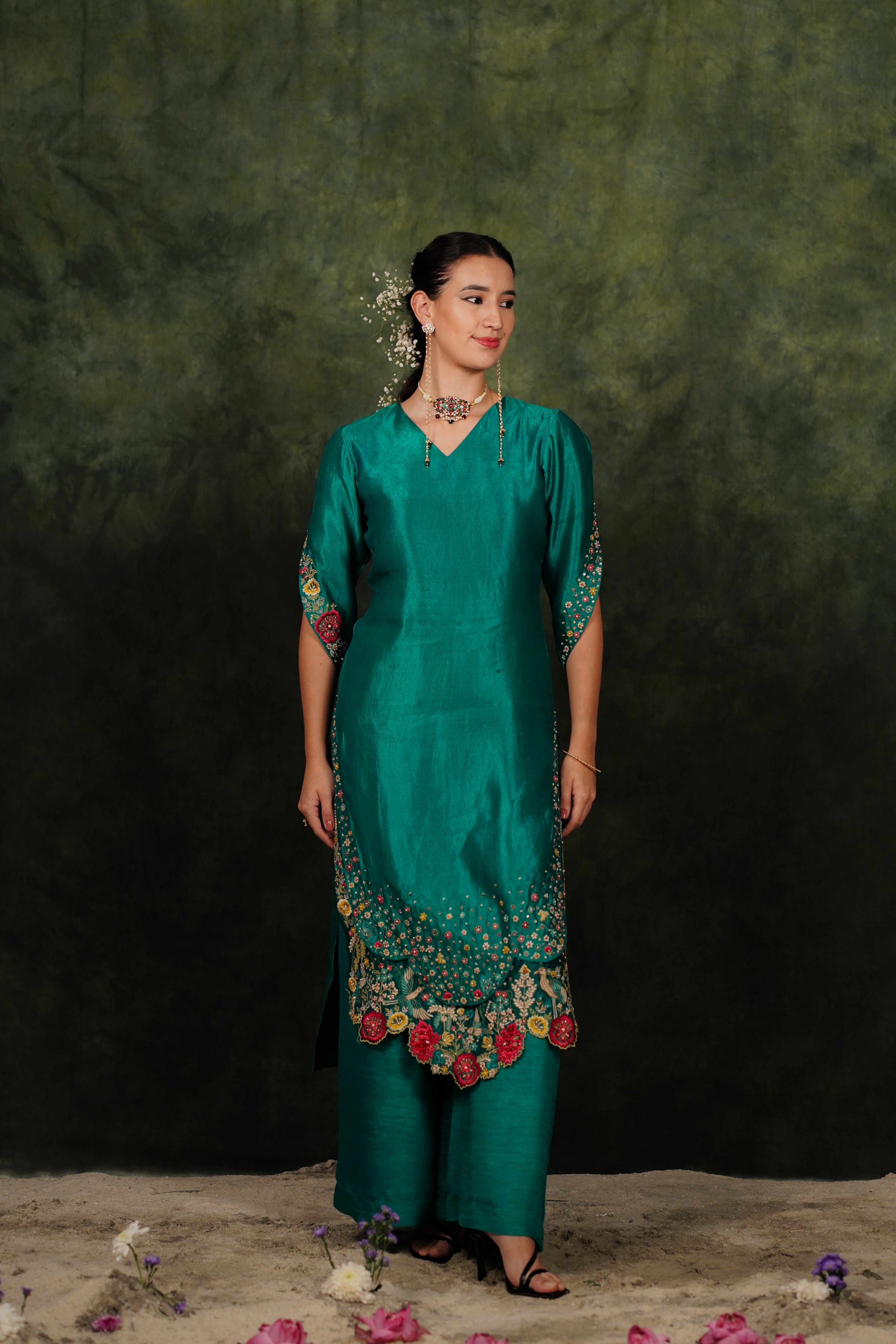 Zahraé Viridian Dupion Silk Kurta Set