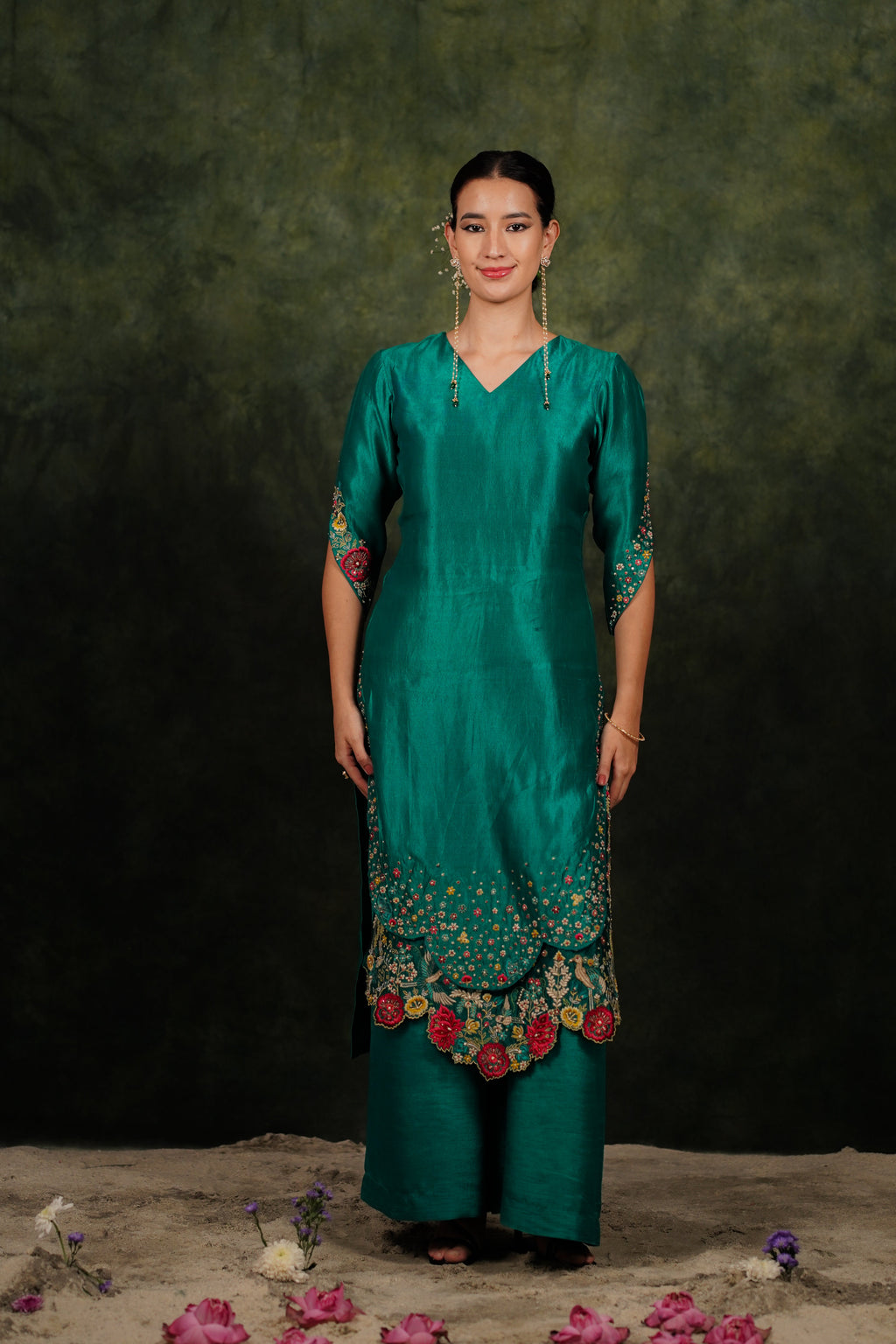 Zahraé Viridian Dupion Silk Kurta Set