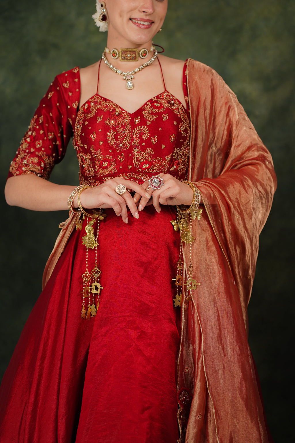 Falak Anarkali Inferno Red Dupion Silk Set