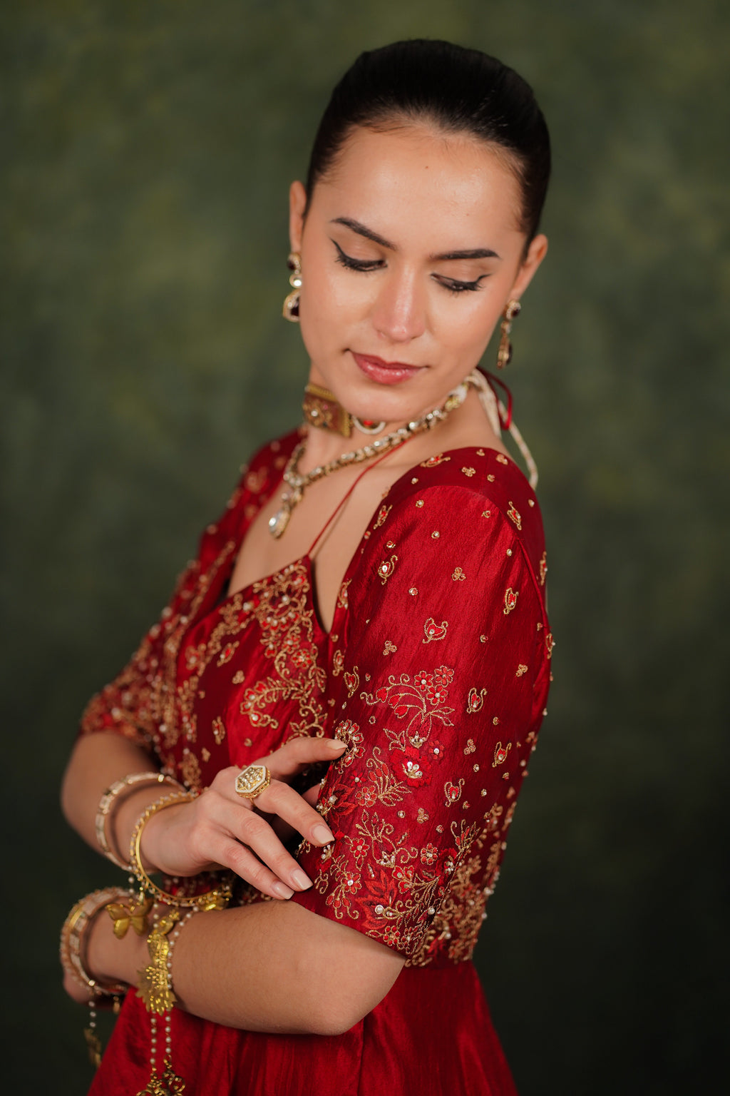 Falak Anarkali Inferno Red Dupion Silk Set