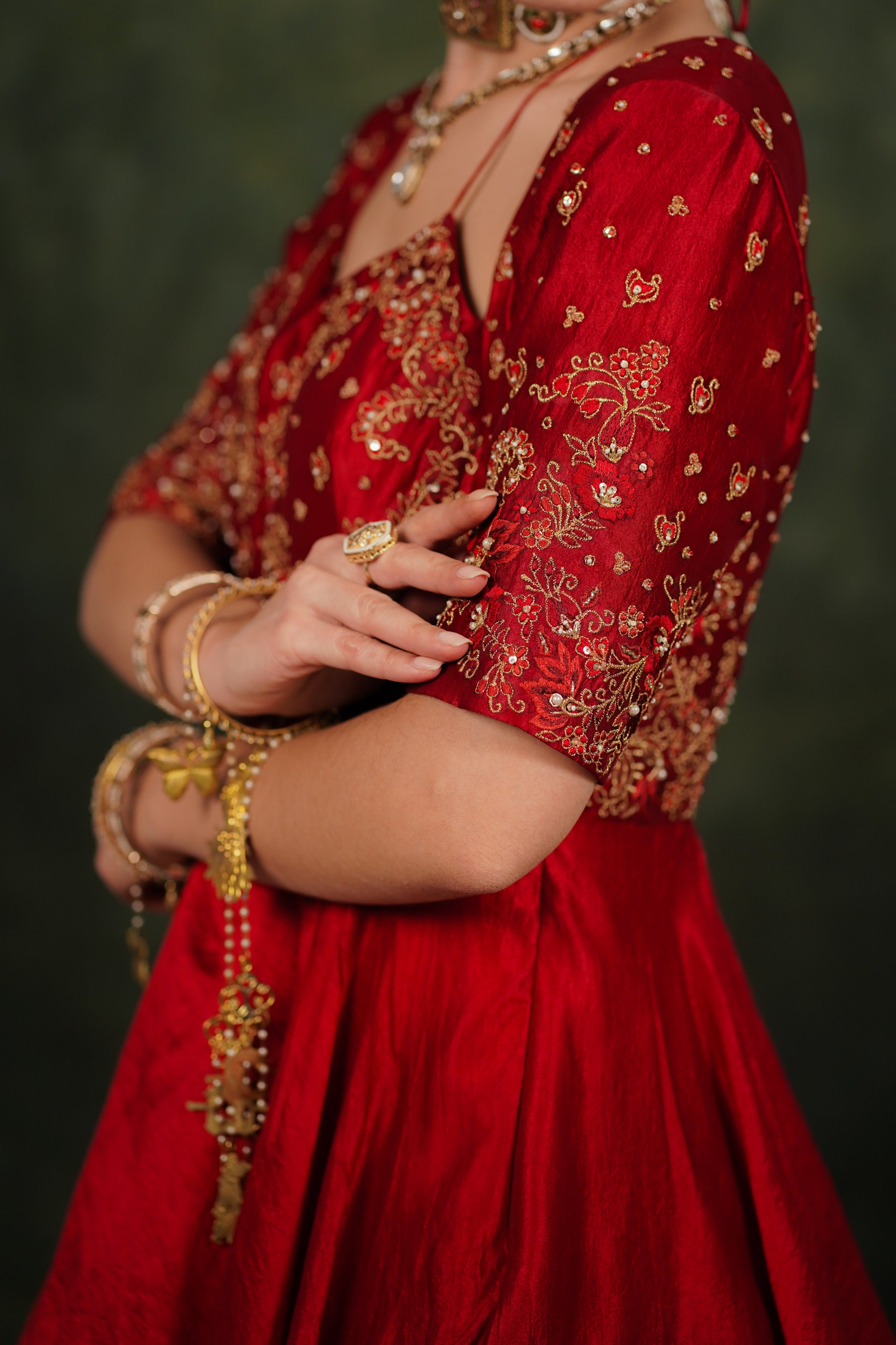 Falak Anarkali Inferno Red Dupion Silk Set