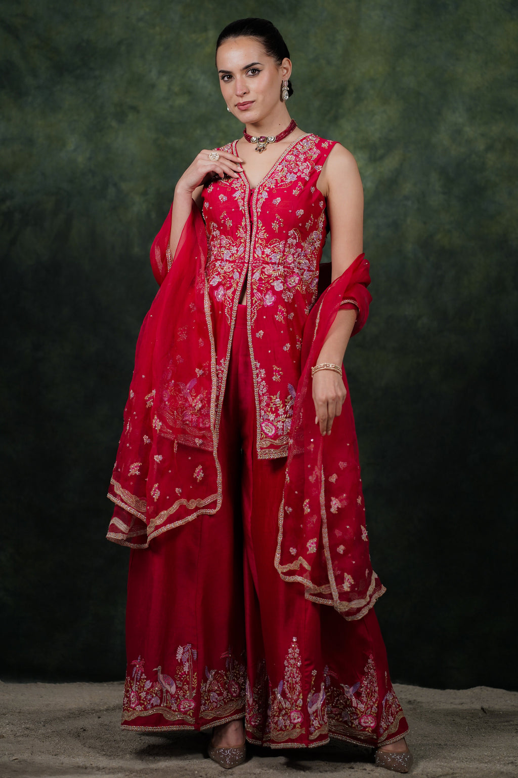 Shagufta Raspberry Pink Chanderi Silk Sharara Set