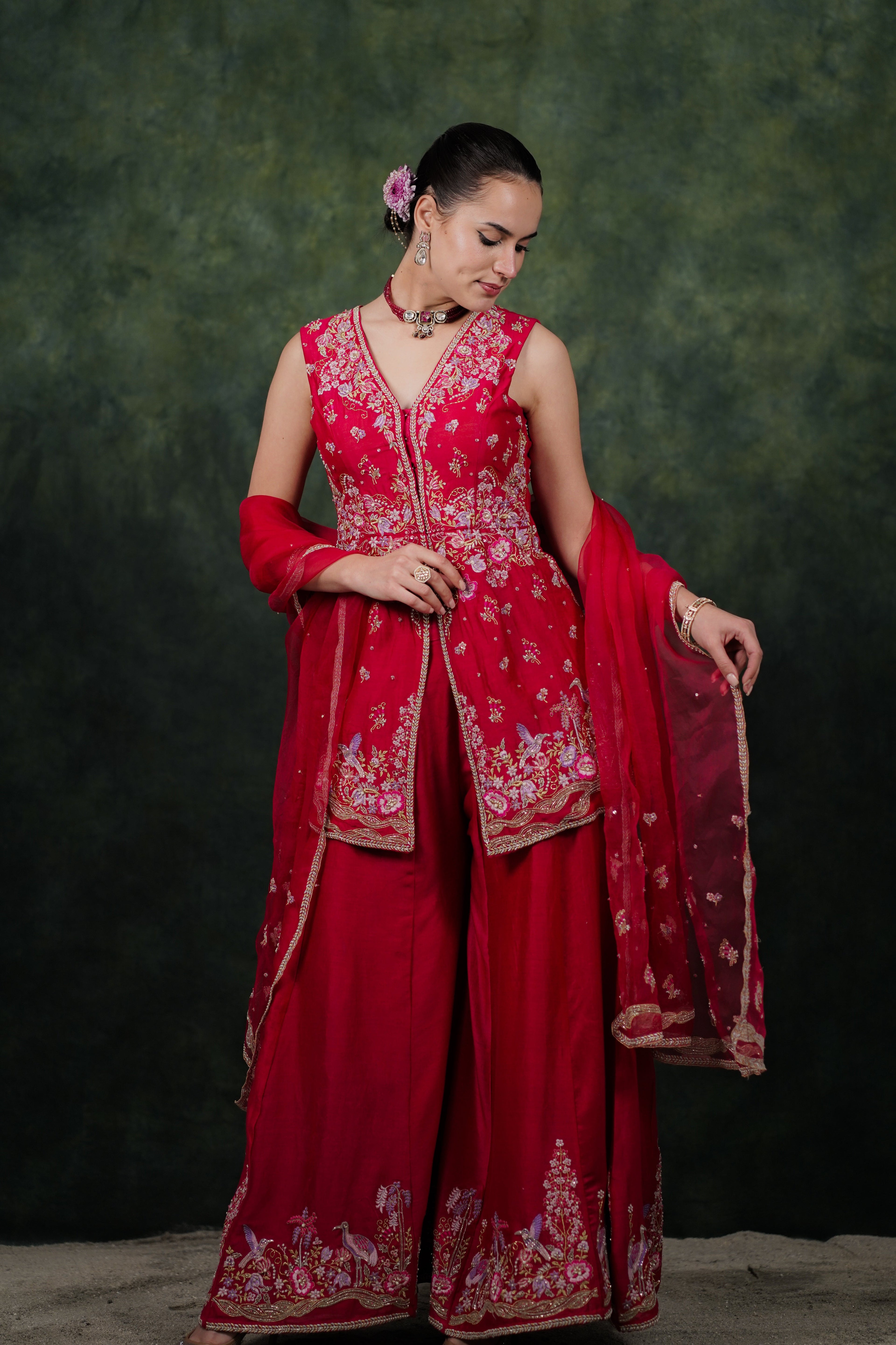 Shagufta Raspberry Pink Chanderi Silk Sharara Set