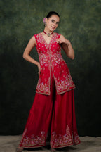 Shagufta Raspberry Pink Chanderi Silk Sharara Set
