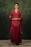 Fariba Red Wine Dupion Silk Sharara Set