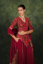 Fariba Red Wine Dupion Silk Sharara Set