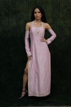 Vestido de seda Chanderi lila Shirin