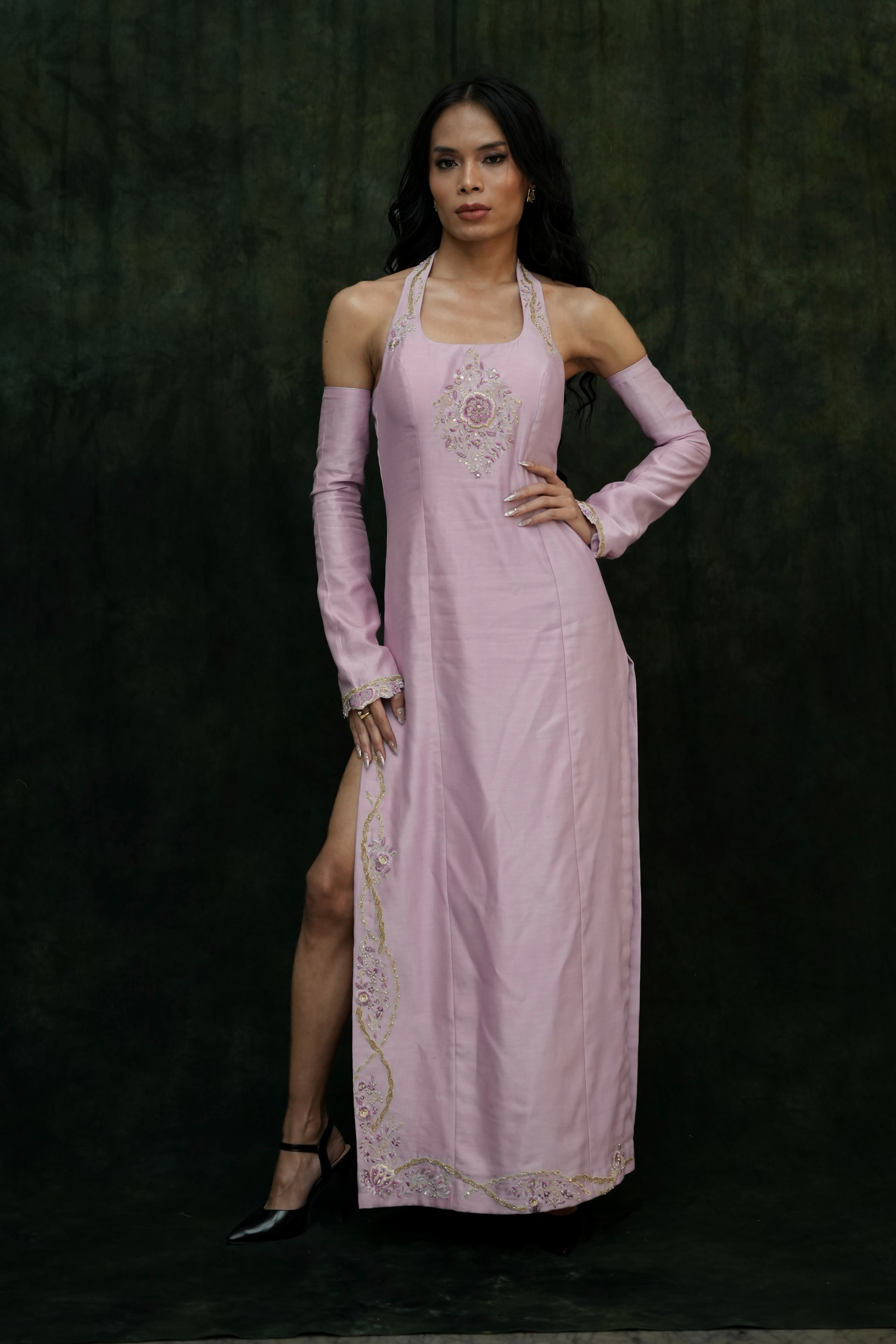 Shirin Lilac Chanderi Silk Fusion Dress