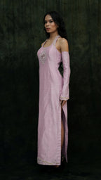 Vestido de seda Chanderi lila Shirin