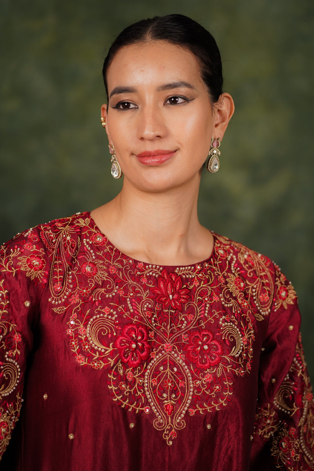 Mehr Red Wine Dupion Silk Co-ord Set