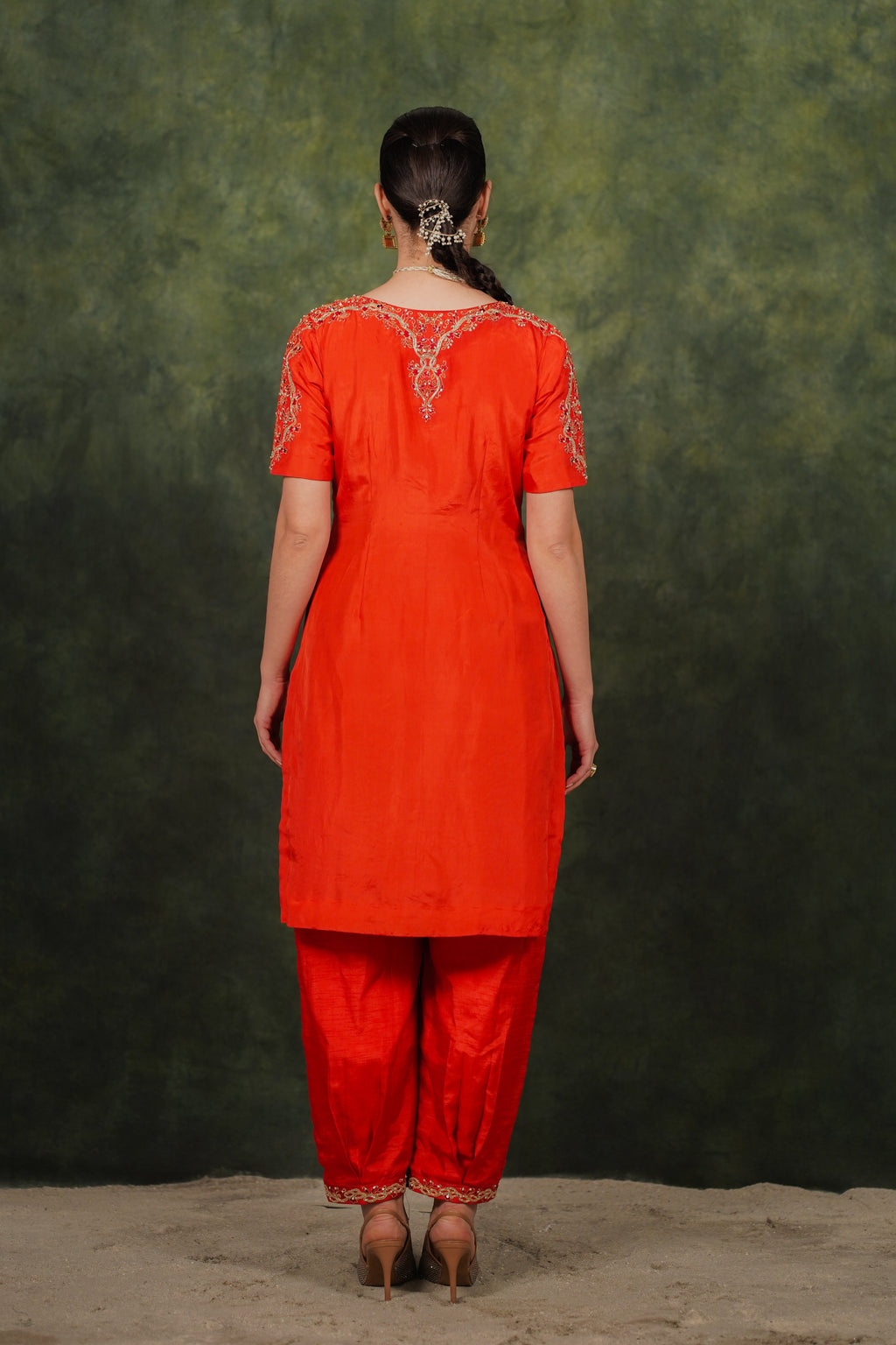 Arina Burnt Orange Habutai Silk Kurta Set