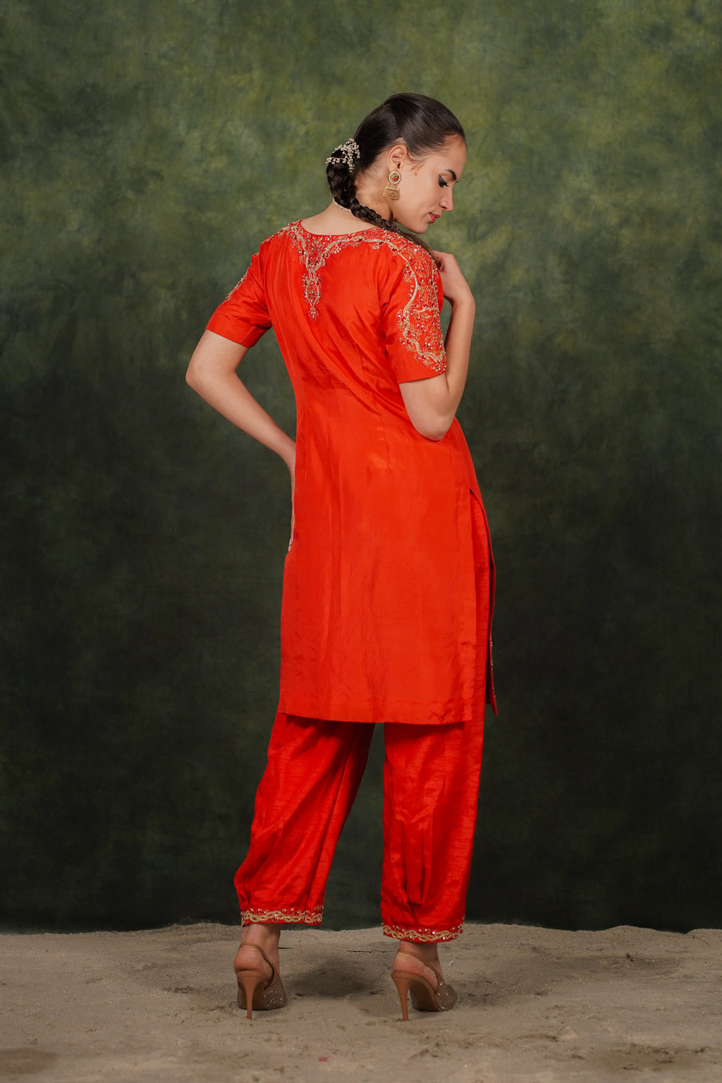 Arina Burnt Orange Habutai Silk Kurta Set