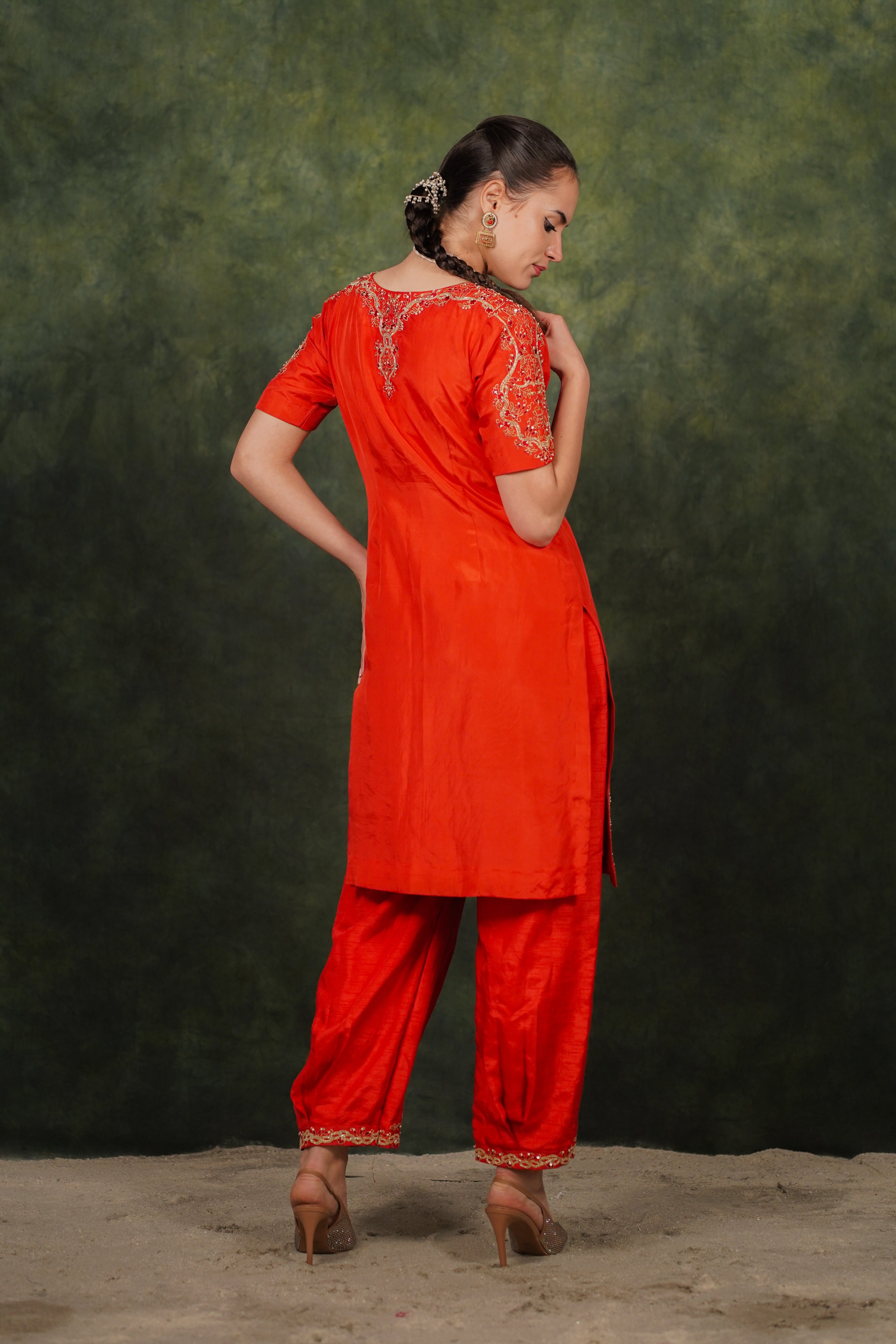 Arina Burnt Orange Habutai Silk Kurta Set