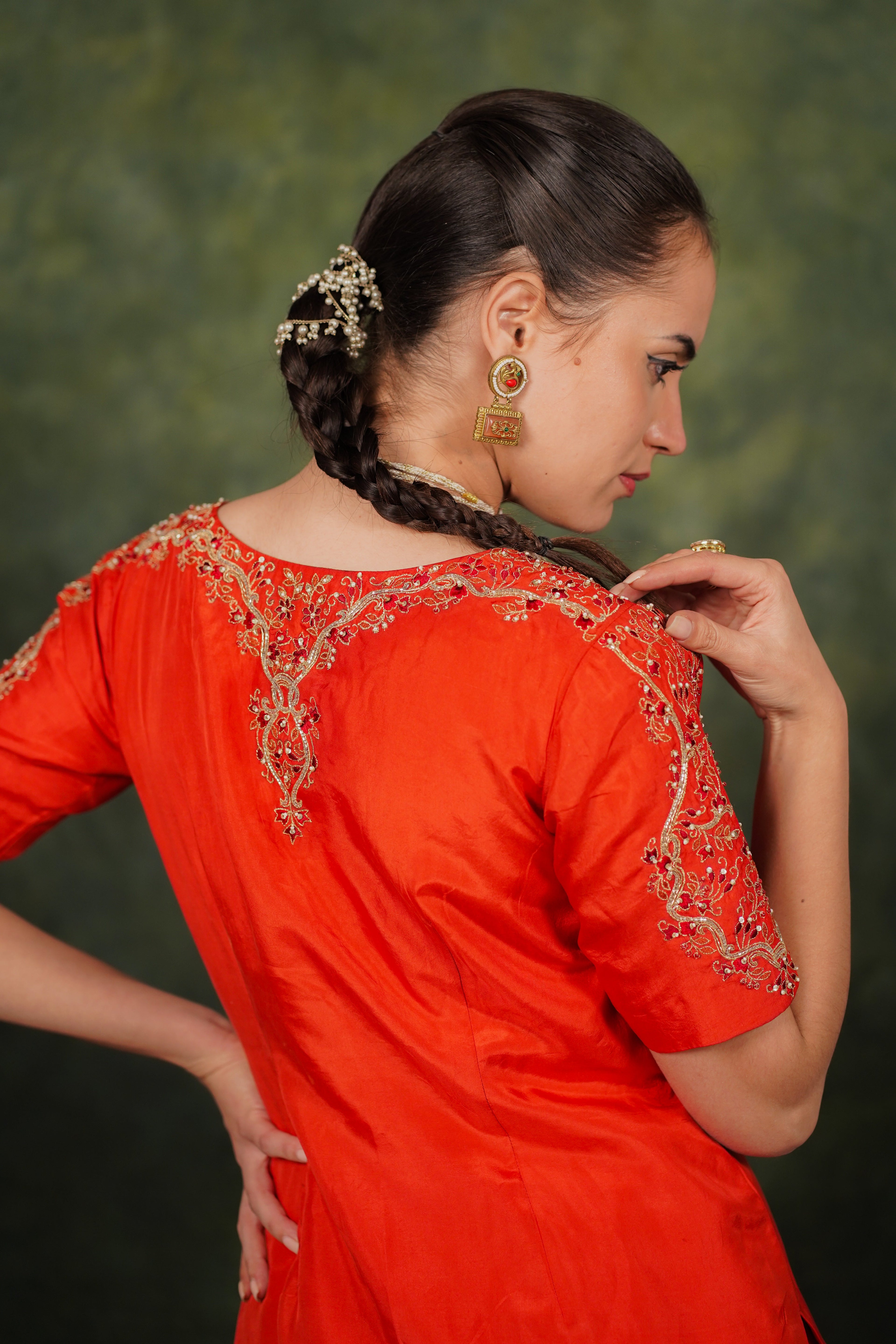 Arina Burnt Orange Habutai Silk Kurta Set