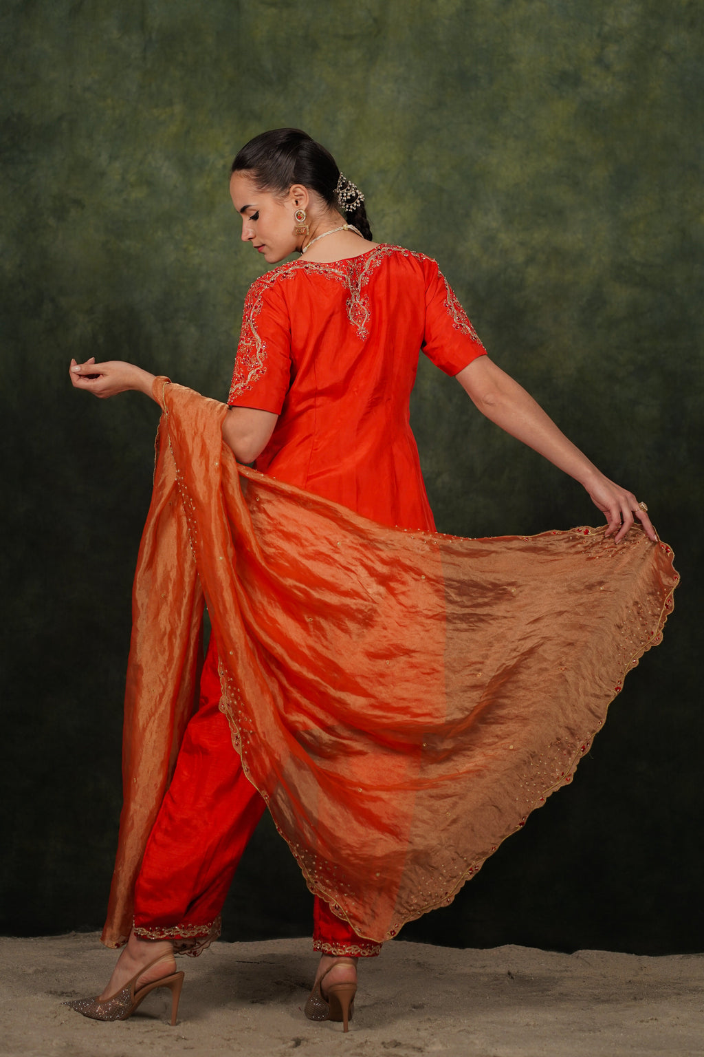 Arina Burnt Orange Habutai Silk Kurta Set