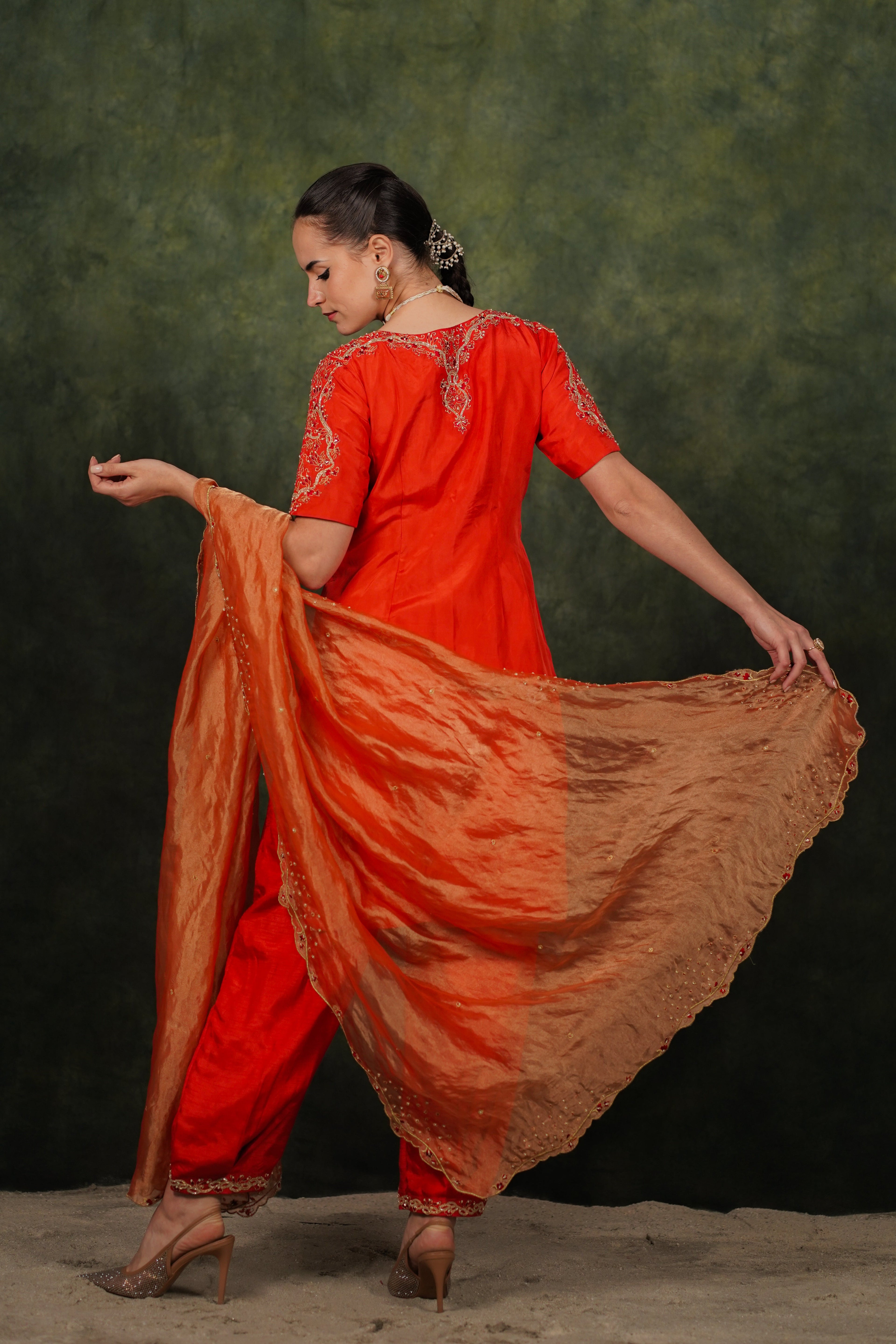 Arina Burnt Orange Habutai Silk Kurta Set