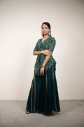 Fariba Viridian Dupion Silk Sharara Set