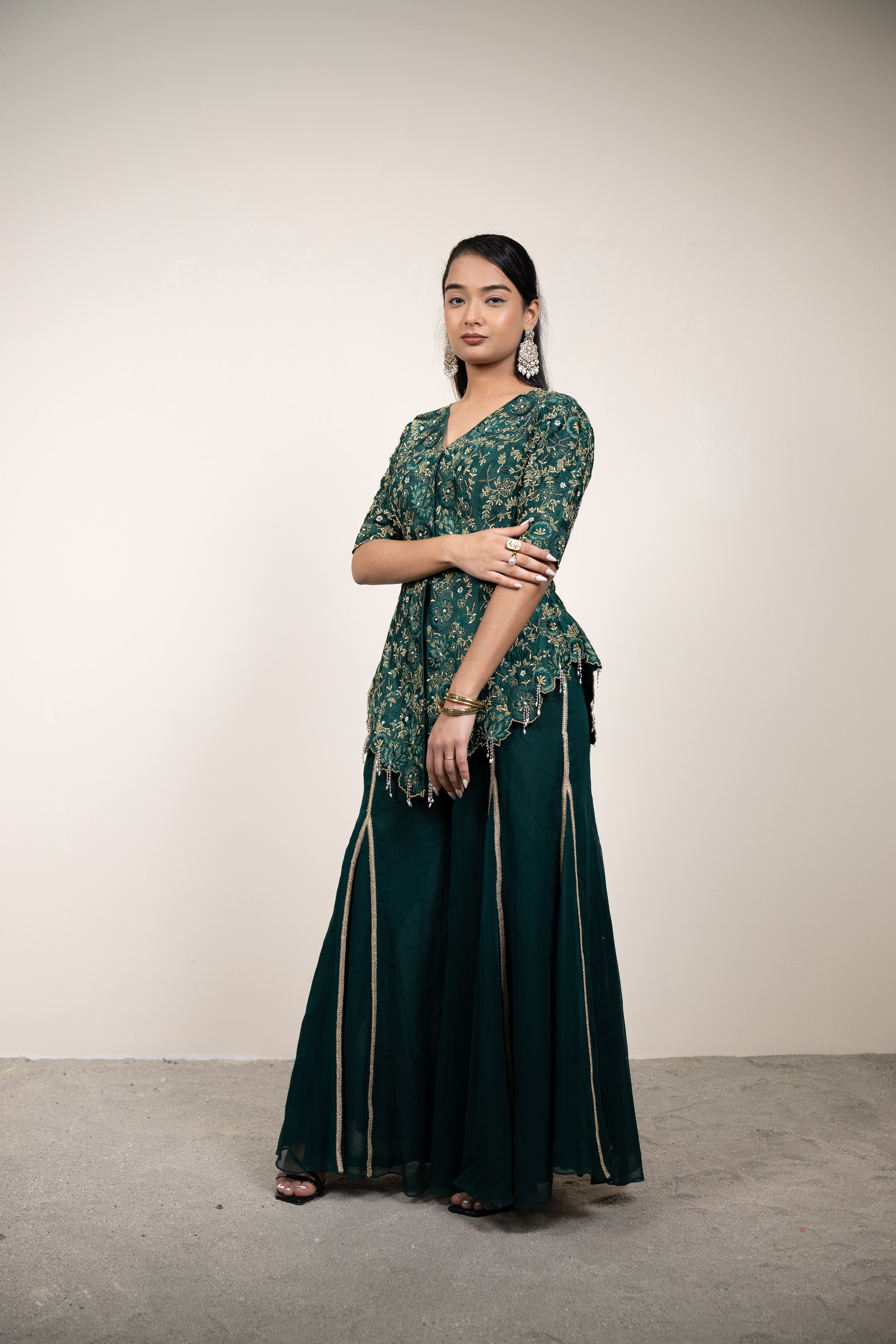 Fariba Viridian Dupion Silk Sharara Set