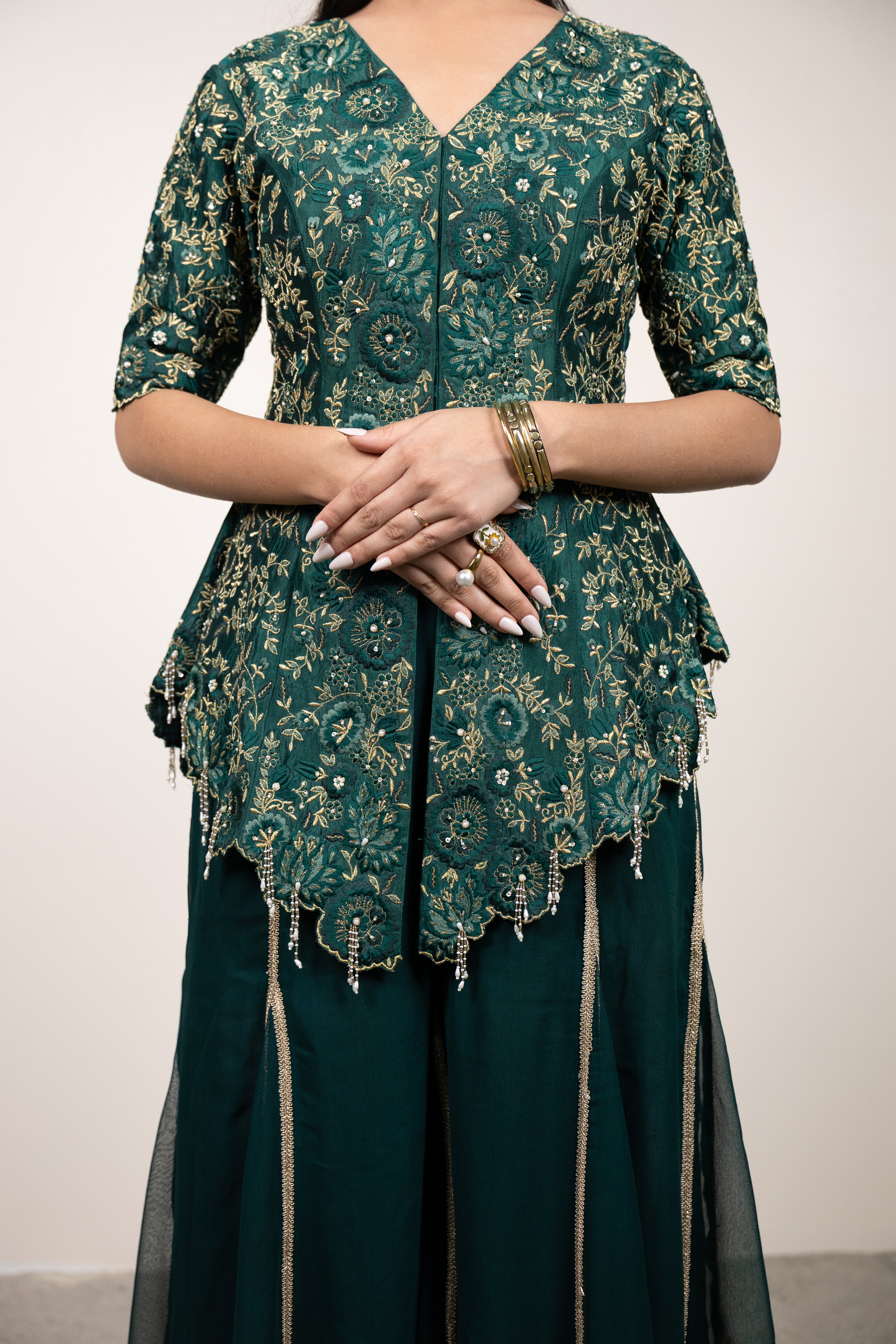 Fariba Viridian Dupion Silk Sharara Set