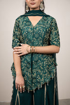 Fariba Viridian Dupion Silk Sharara Set