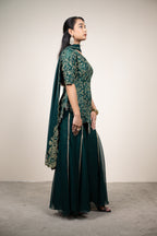 Fariba Viridian Dupion Silk Sharara Set