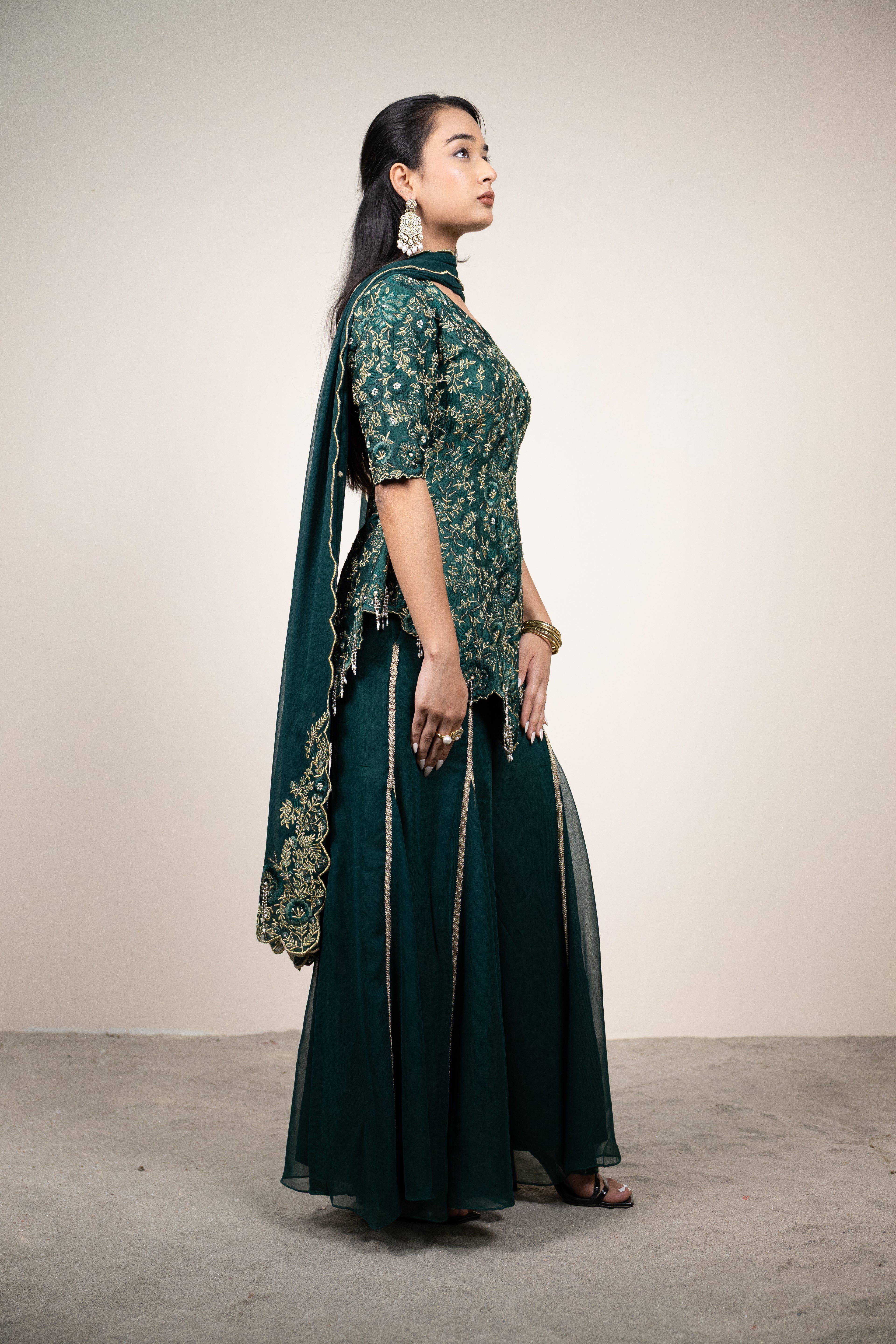 Fariba Viridian Dupion Silk Sharara Set