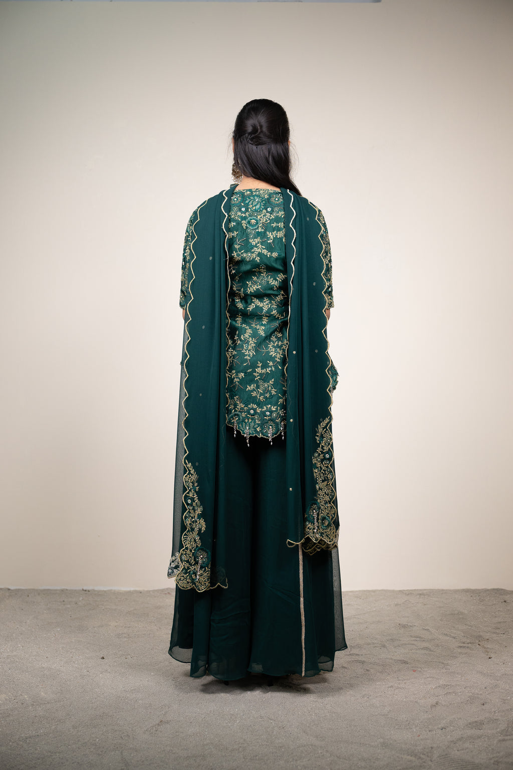 Fariba Viridian Dupion Silk Sharara Set
