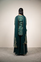 Fariba Viridian Dupion Silk Sharara Set