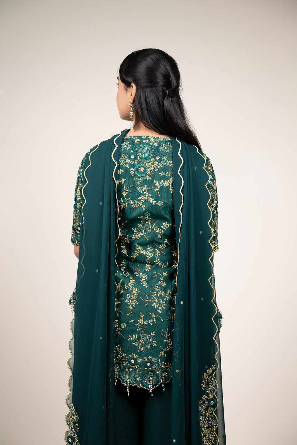 Fariba Viridian Dupion Silk Sharara Set