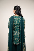 Fariba Viridian Dupion Silk Sharara Set