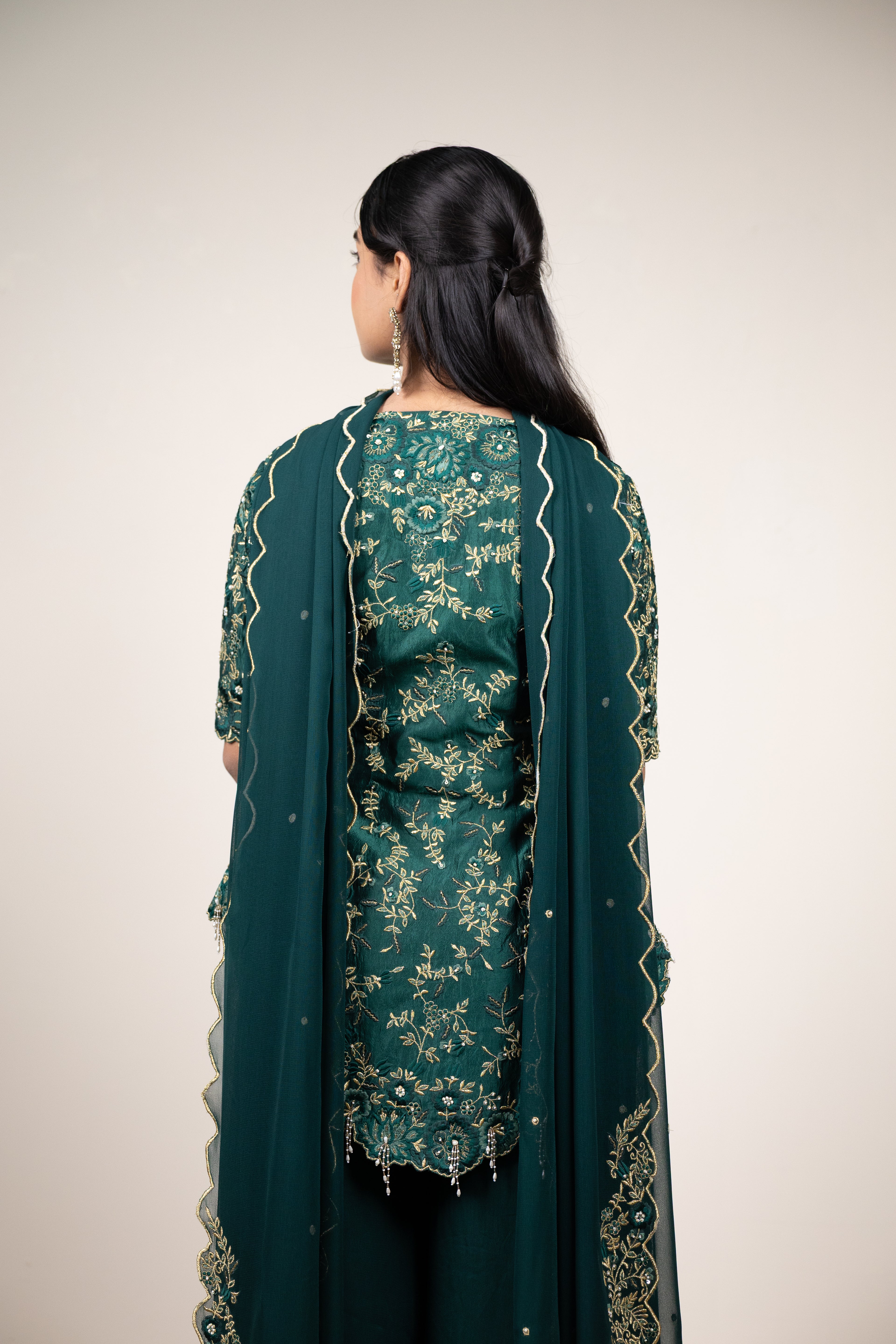 Fariba Viridian Dupion Silk Sharara Set