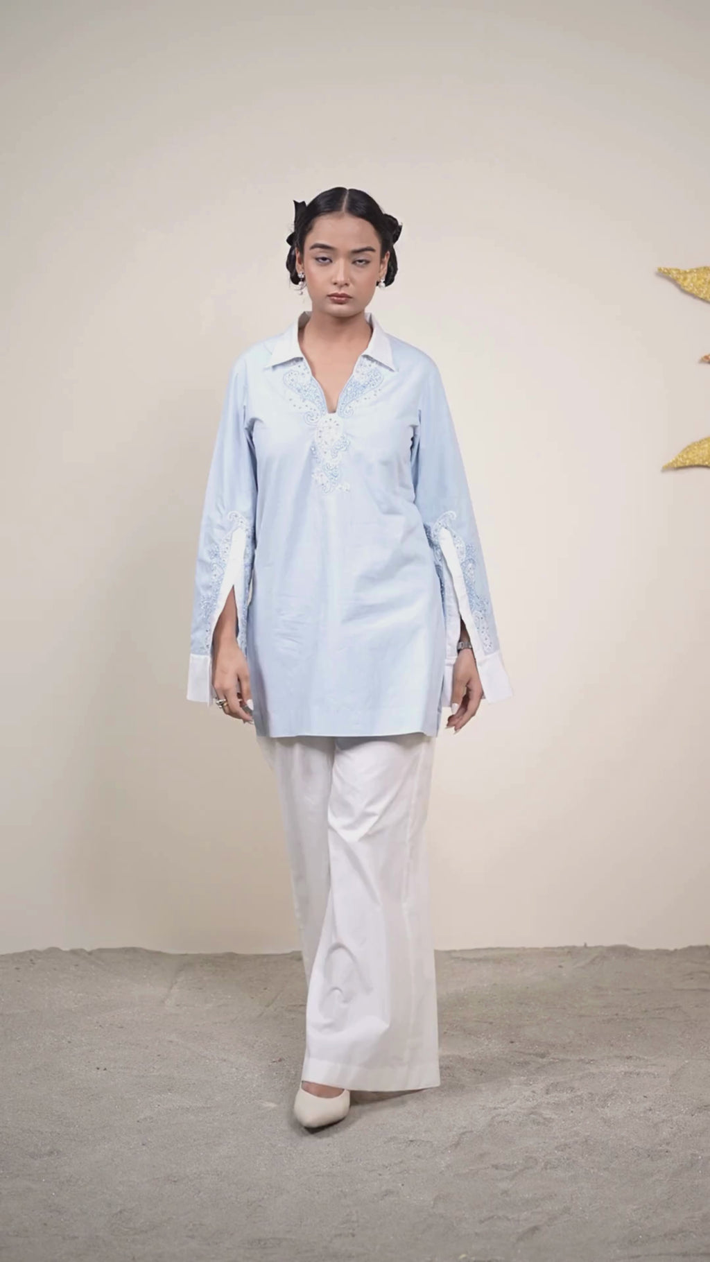 Elora Cloud Dancer & Ice Blue Co-ord Set