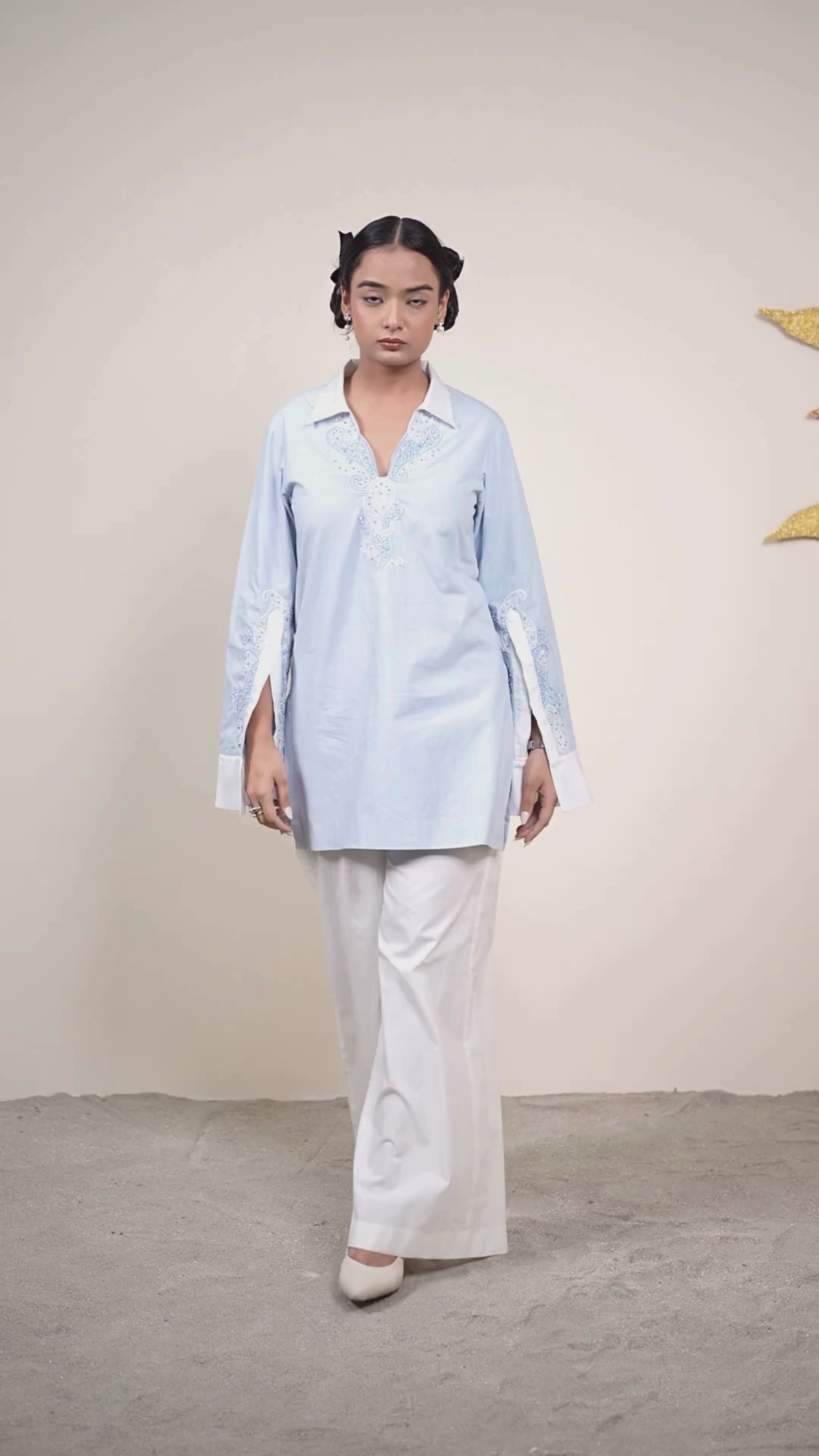 Elora Cloud Dancer & Ice Blue Co-ord Set