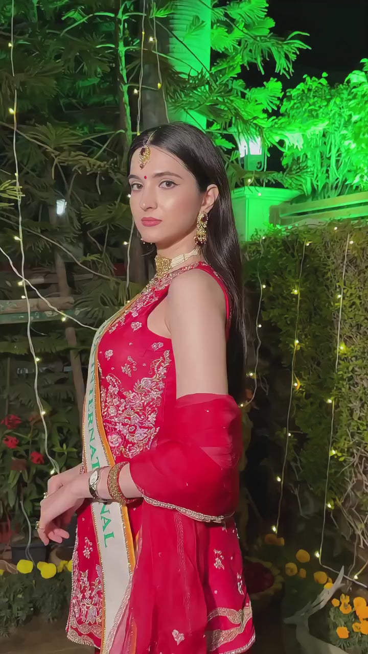 Shagufta Raspberry Pink Chanderi Silk Sharara Set